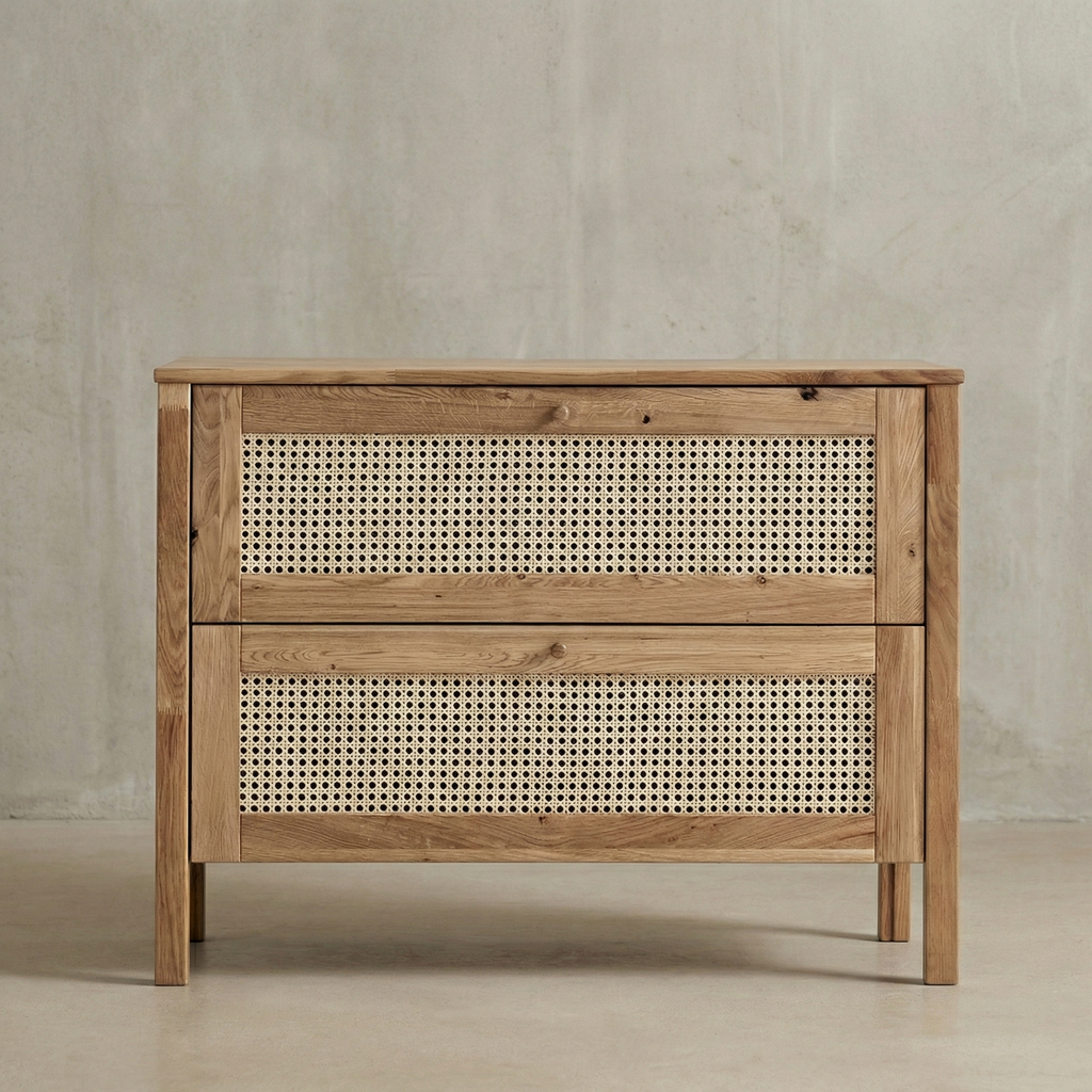 Balder snedker kommode i massivt FSC-egetræ og fransk naturflet – Natur olie