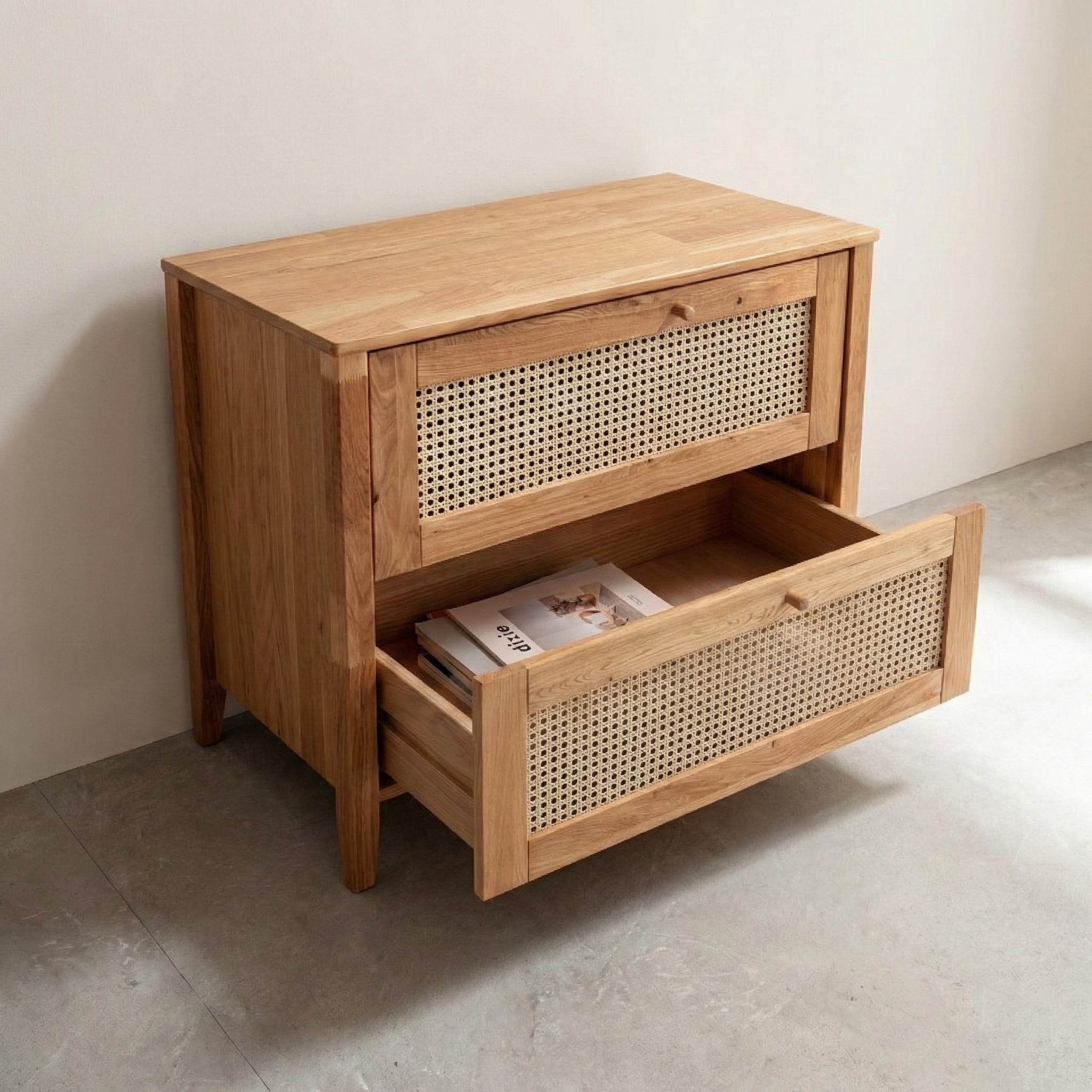 Balder snedker kommode i massivt FSC-egetræ og fransk naturflet – Natur olie