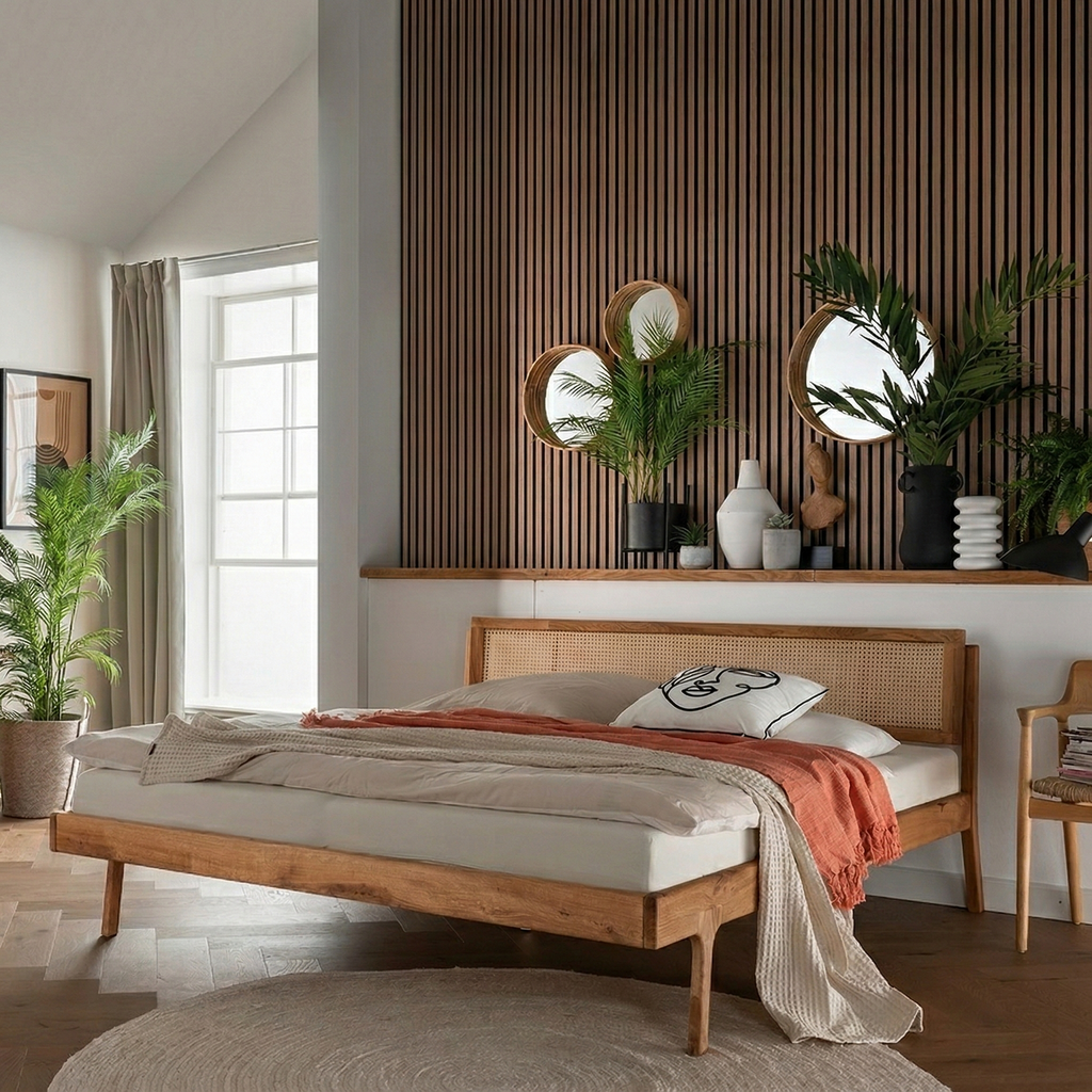 Balder snedker sengeramme i massiv FSC egetræ og fransk naturflet – Natur olie