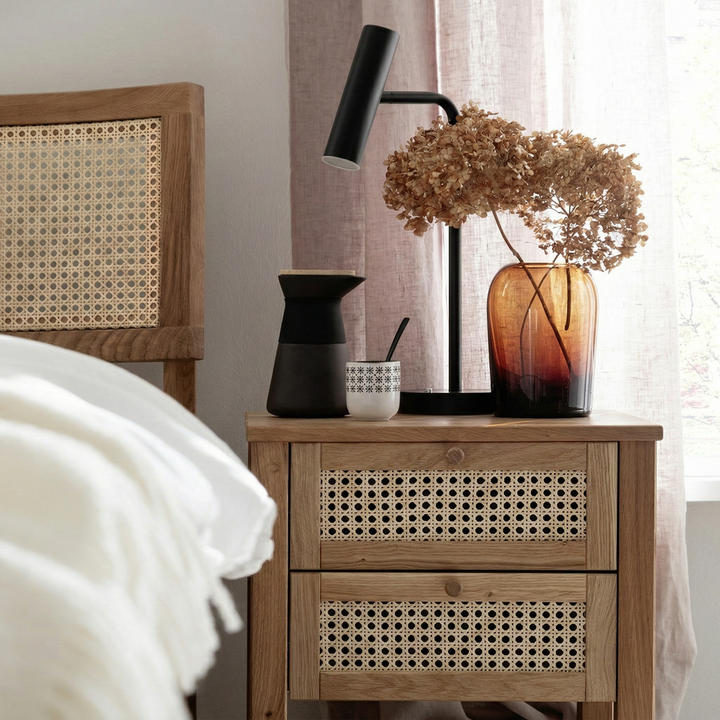 Balder snedker sengeramme i massiv FSC egetræ og fransk naturflet – Natur olie