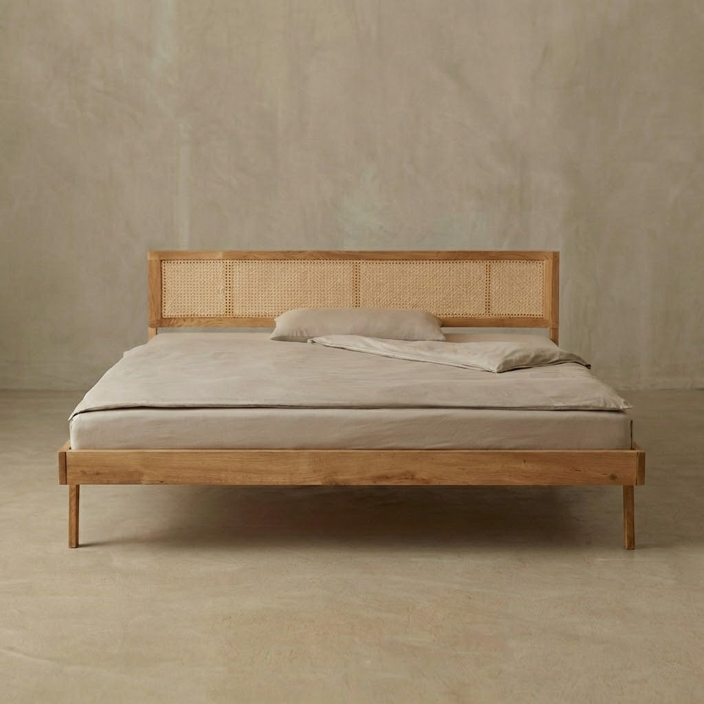 Balder snedker sengeramme i massiv FSC egetræ og fransk naturflet – Natur olie