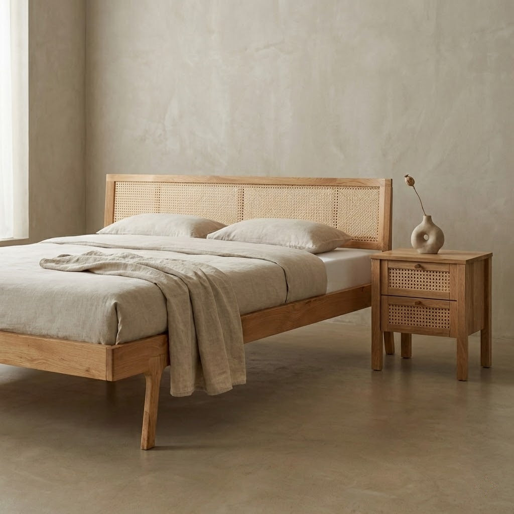 Balder snedker sengeramme i massiv FSC egetræ og fransk naturflet – Natur olie