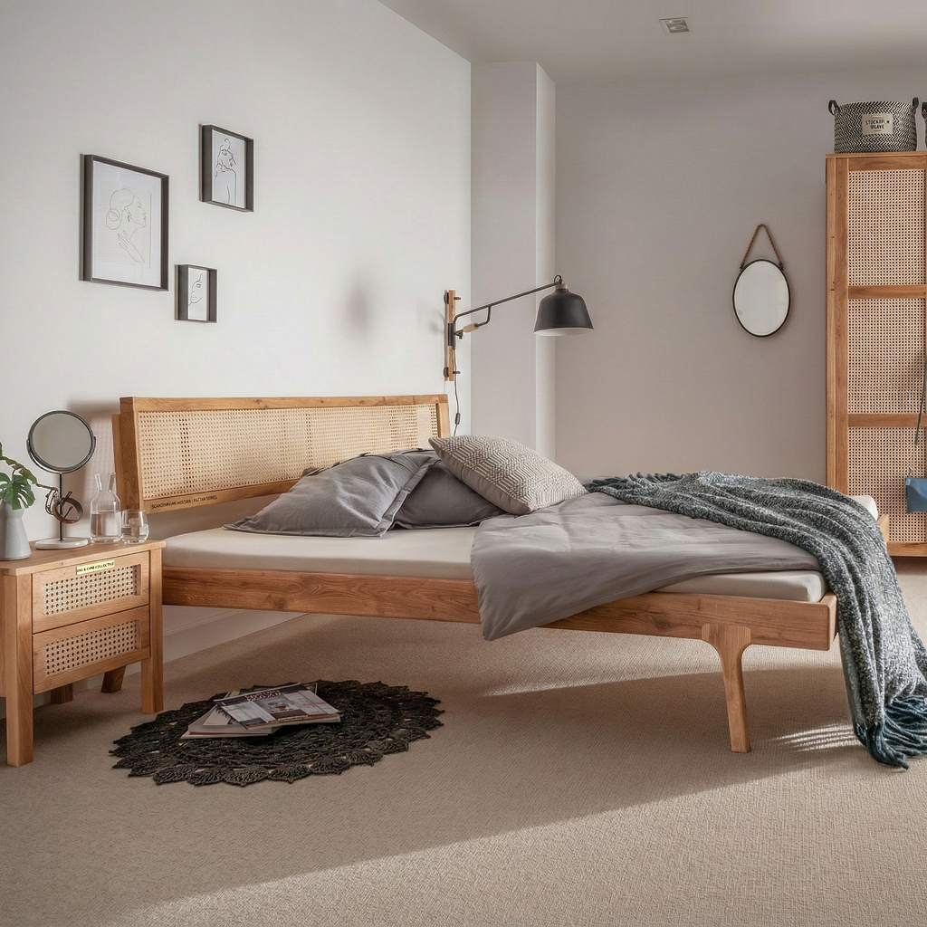 Balder snedker sengeramme i massiv FSC egetræ og fransk naturflet – Natur olie