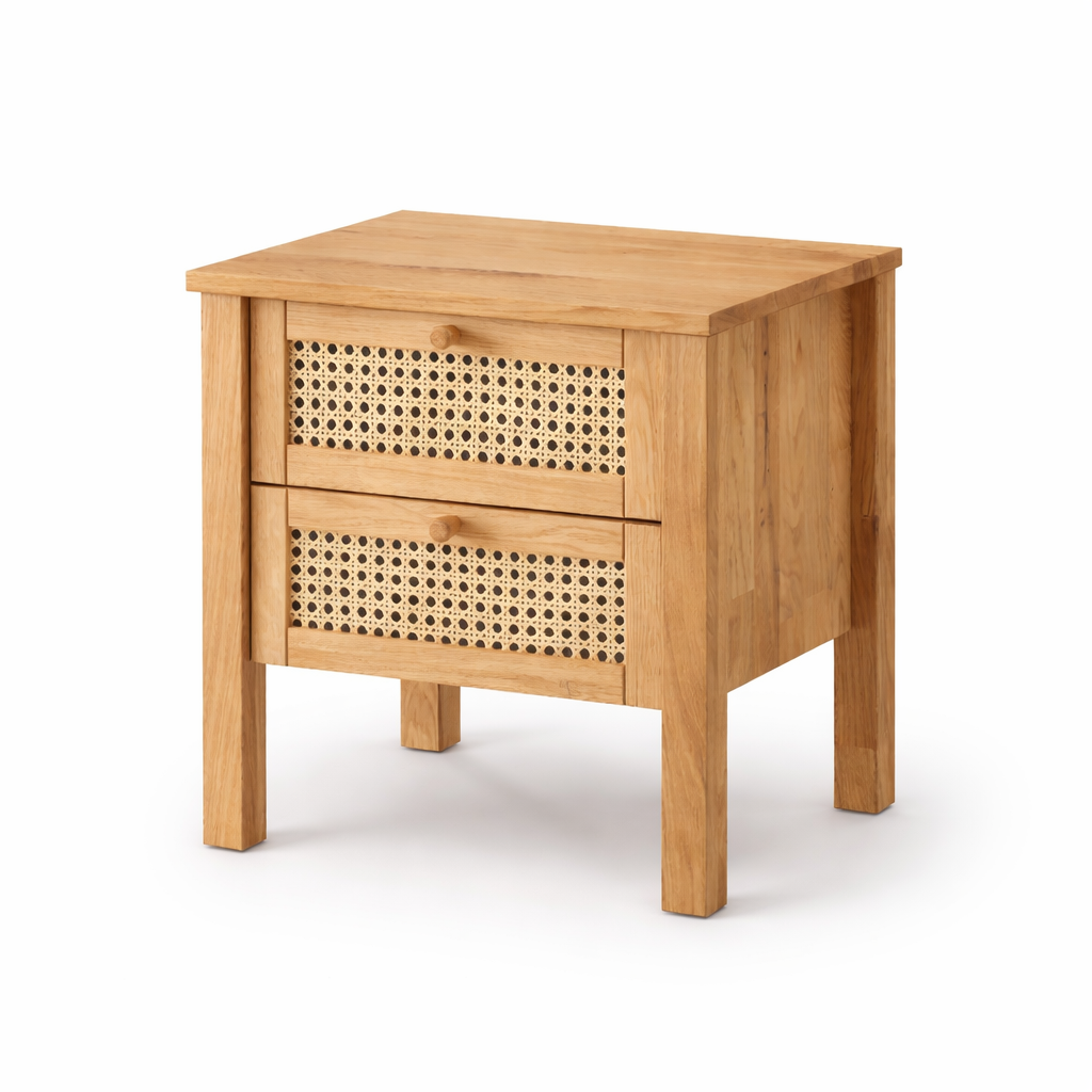 Balder snedkersengebord/sidebord i massivt FSC-egetræ og fransk naturflet – Natur olie