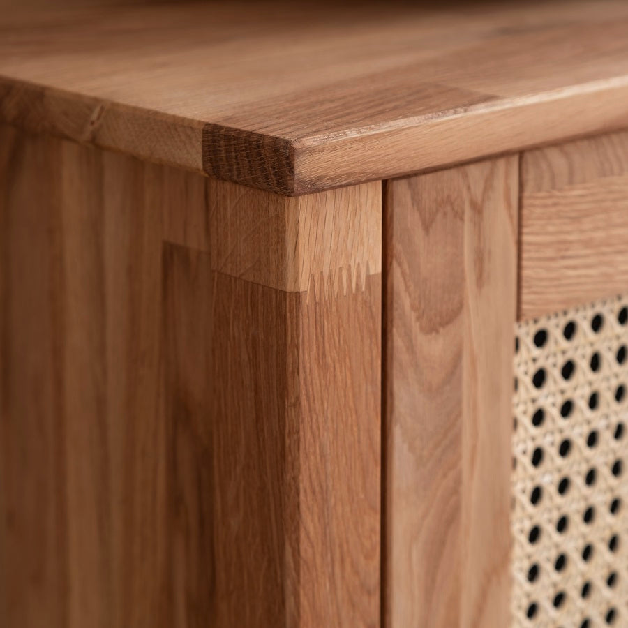 Balder snedkersengebord/sidebord i massivt FSC-egetræ og fransk naturflet – Natur olie