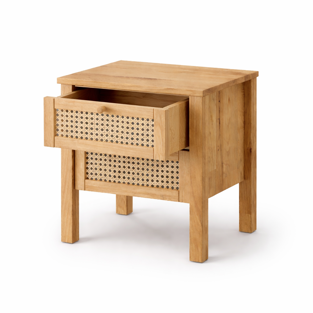 Balder snedkersengebord/sidebord i massivt FSC-egetræ og fransk naturflet – Natur olie