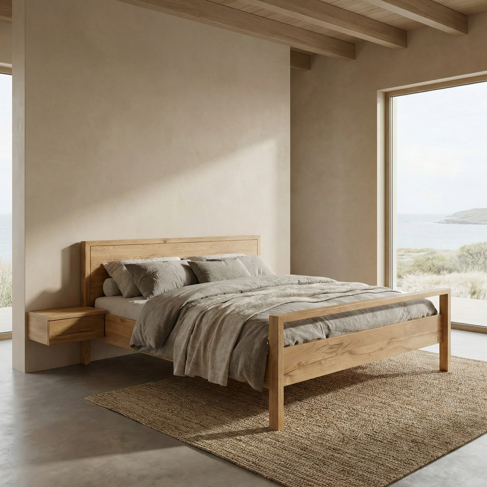 Freja snedker sengeramme i massiv egetræ med høj fodende – Natur olie