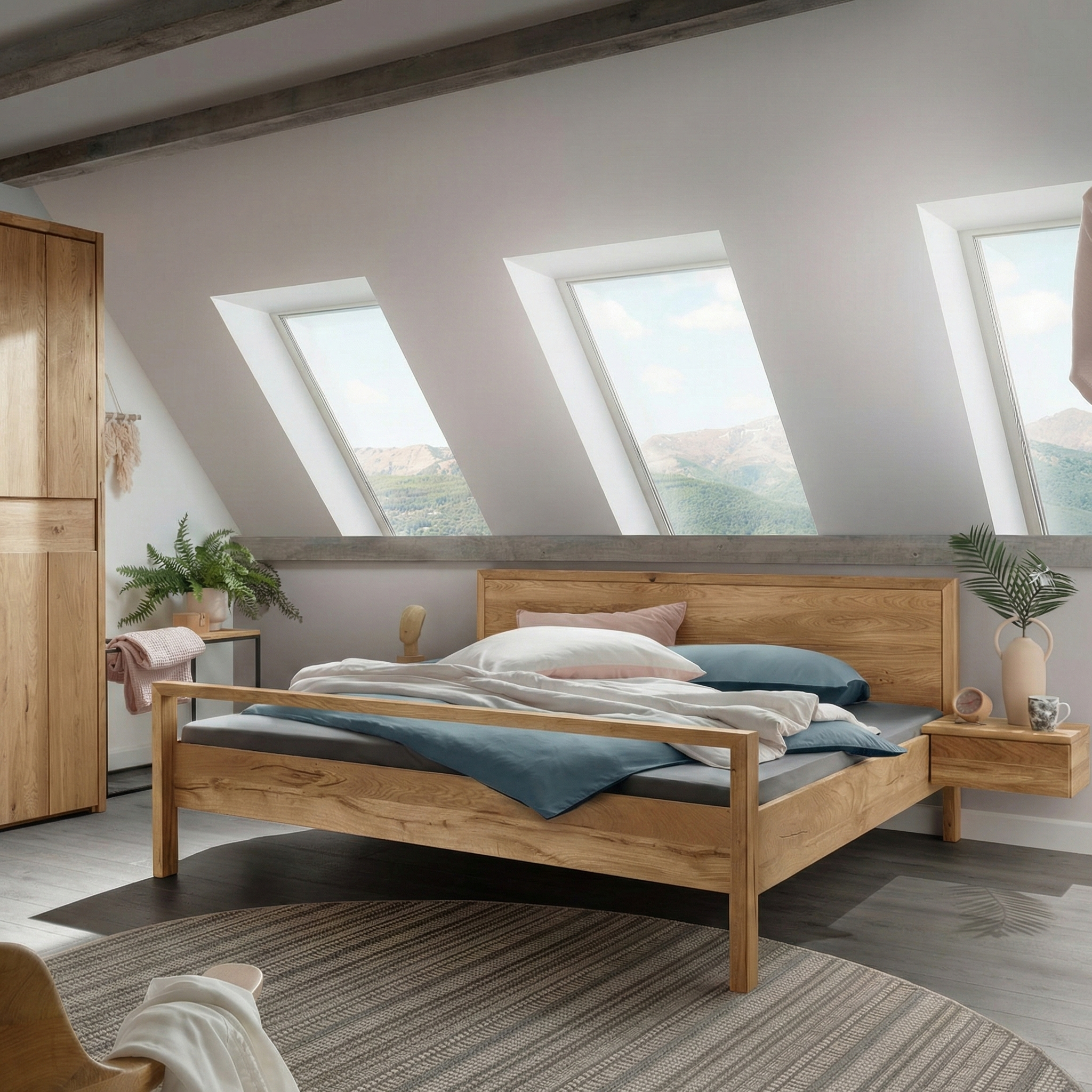 Freja snedker sengeramme i massiv egetræ med høj fodende – Natur olie