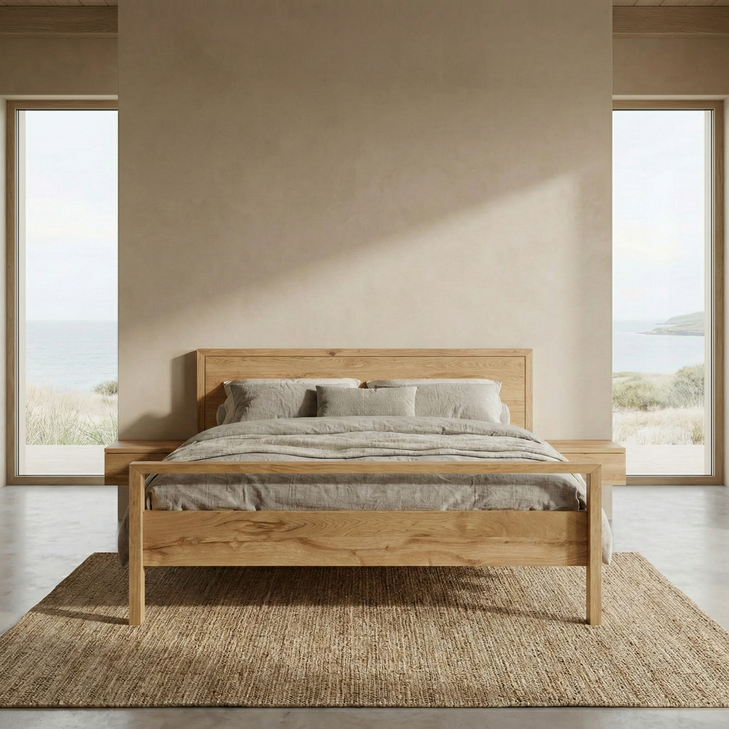 Freja snedker sengeramme i massiv egetræ med høj fodende – Natur olie