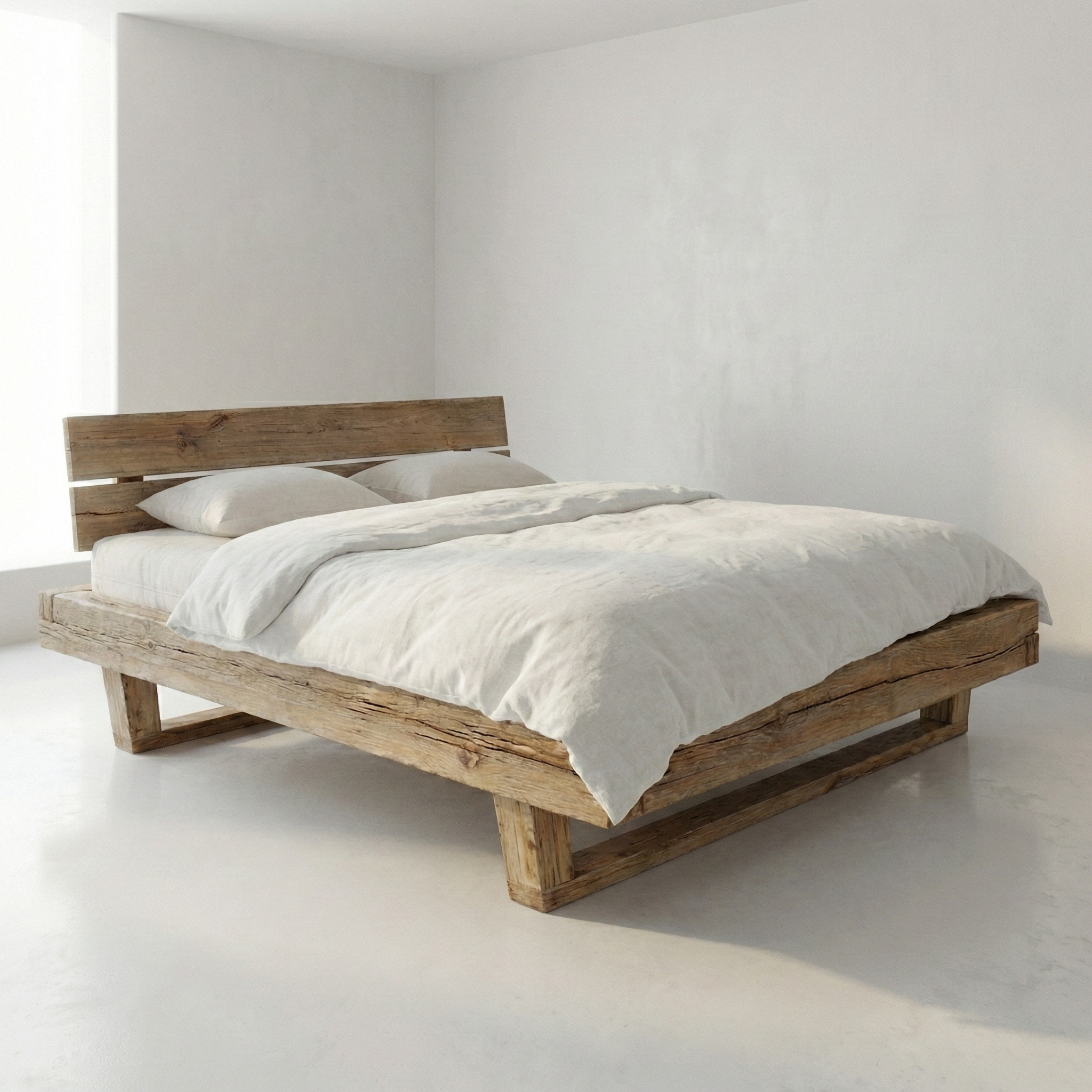 Frigg bjælkesengeramme i massivt egetræ med gavl og træben – Natur olie