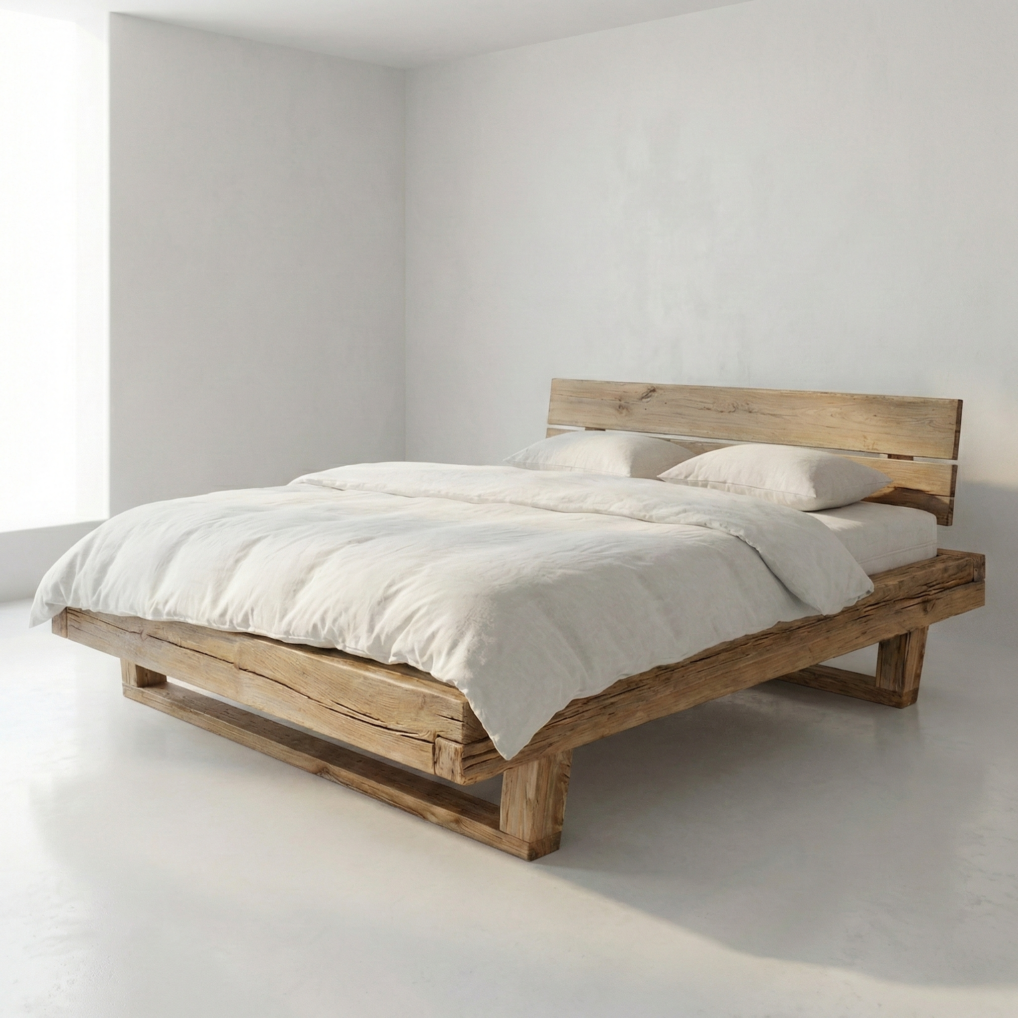 Frigg bjælkesengeramme i massivt egetræ med gavl og træben – Natur olie