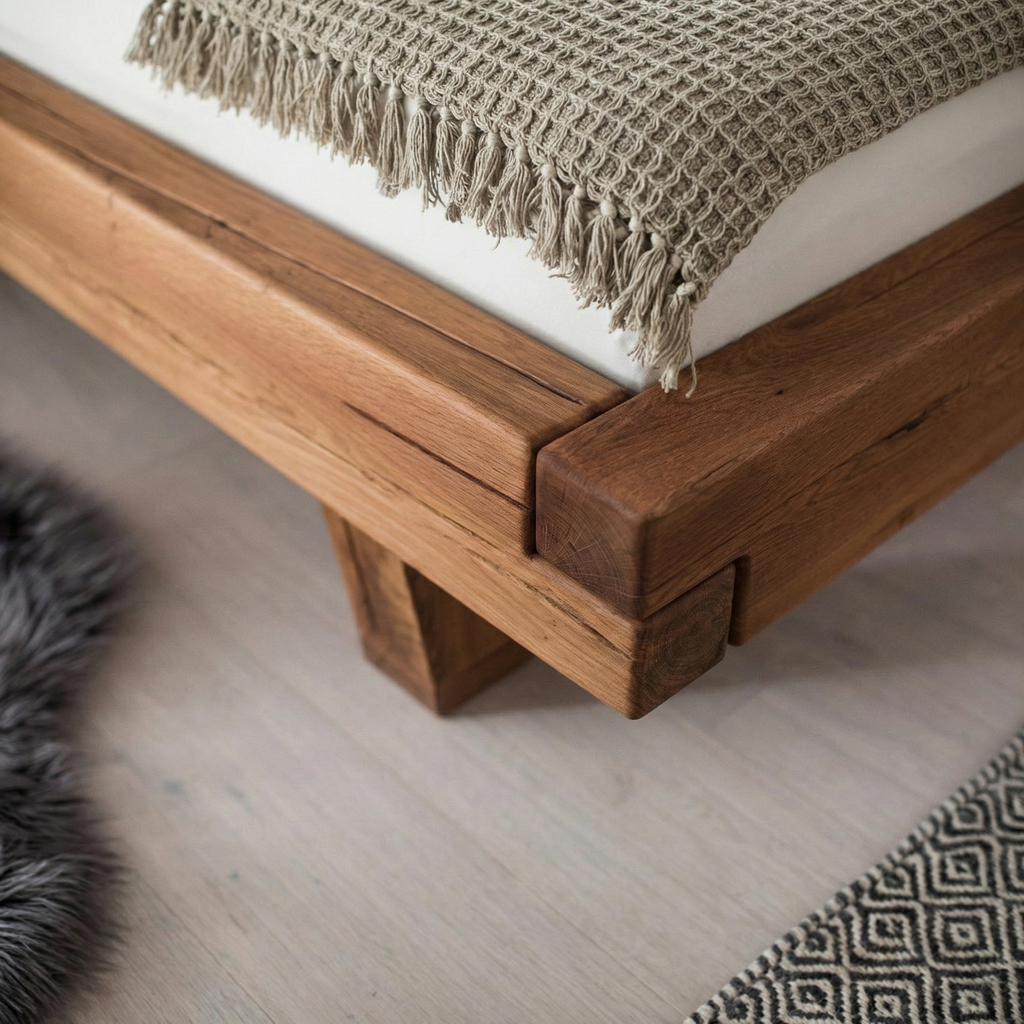 Frigg bjælkesengeramme i massivt egetræ med træben uden gavl – Natur olie