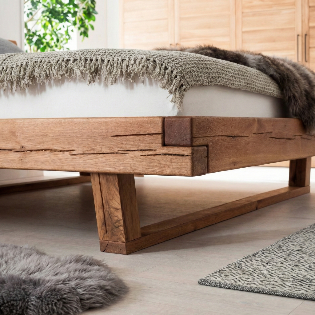 Frigg bjælkesengeramme i massivt egetræ med træben uden gavl – Natur olie