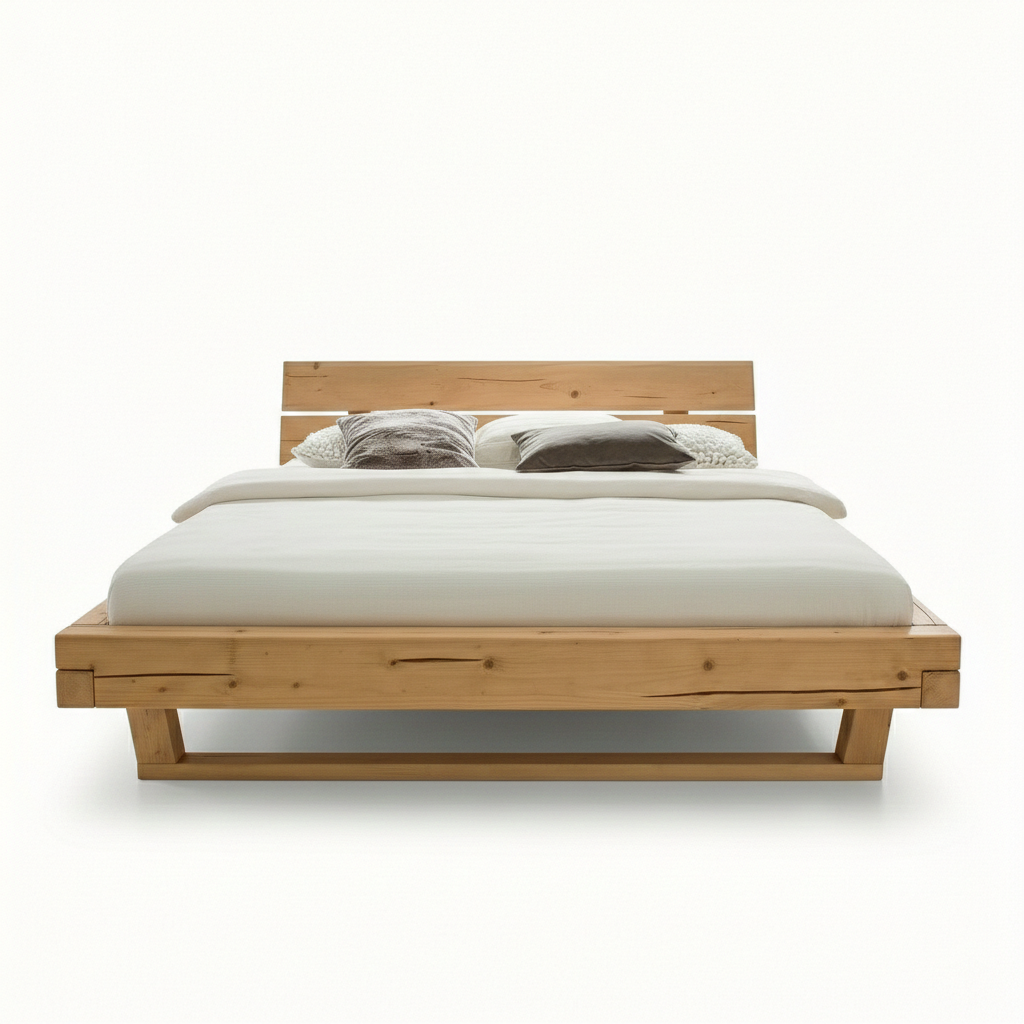 Frigg bjælkesengeramme i massivt grantræ med gavl og træben – Bivoks