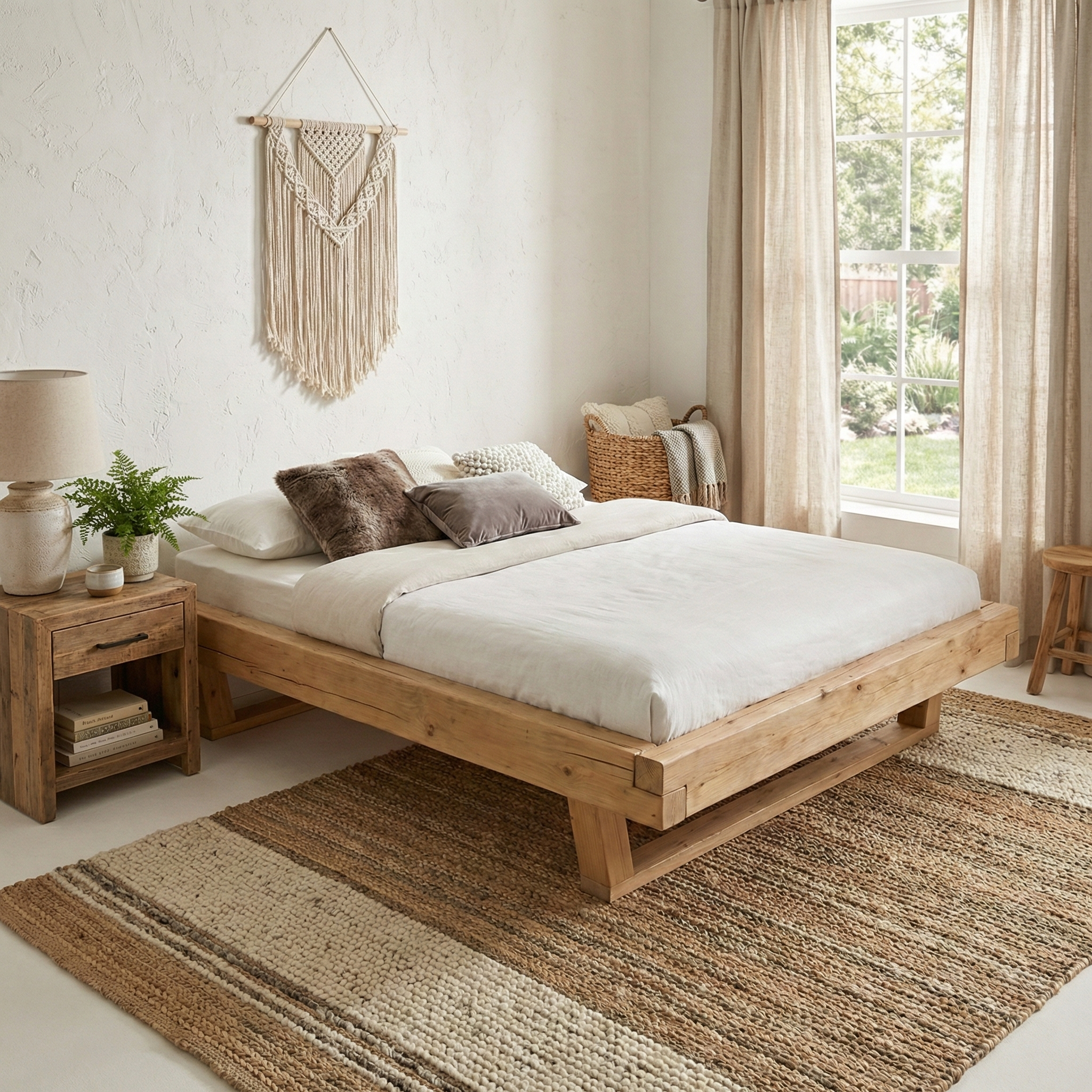 Frigg bjælkesengeramme i massivt grantræ med træben uden gavl – Bivoks