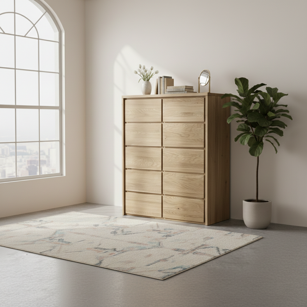 Heimdal kommode i massivt egetræ med 1 låge og 5 skuffer – Natur olie