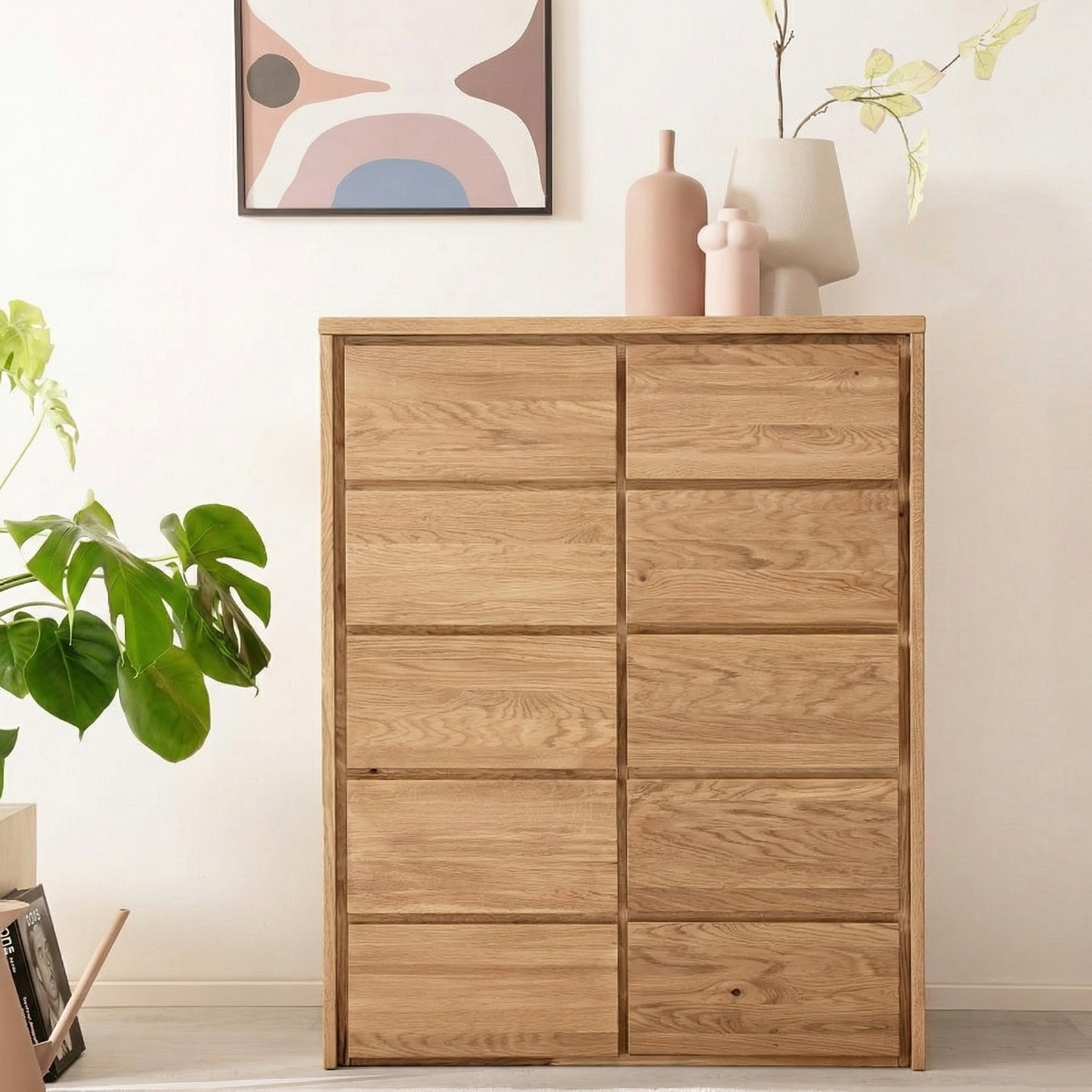 Heimdal kommode i massivt egetræ med 1 låge og 5 skuffer – Natur olie