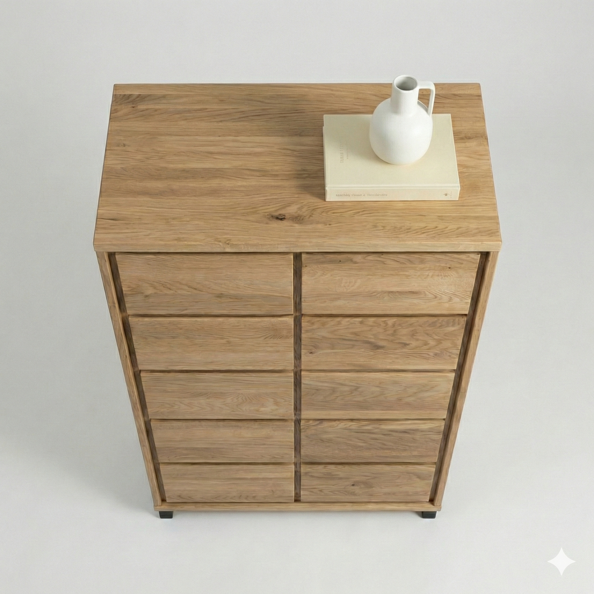 Heimdal kommode i massivt egetræ med 1 låge og 5 skuffer på ben – Natur olie