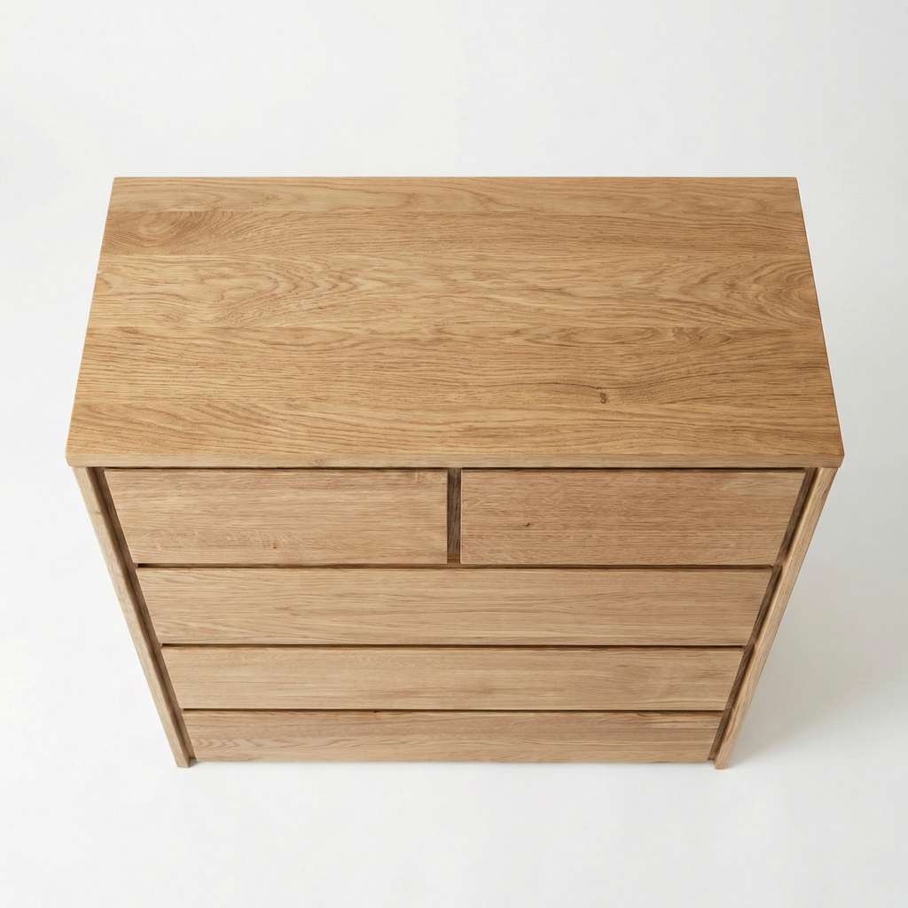 Heimdal kommode i massivt egetræ med 2 + 3 skuffer på metalben – Natur olie