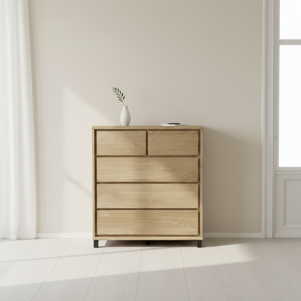 Heimdal kommode i massiv egetræ med 2 låger & 2 skuffer på ben - Natur olie