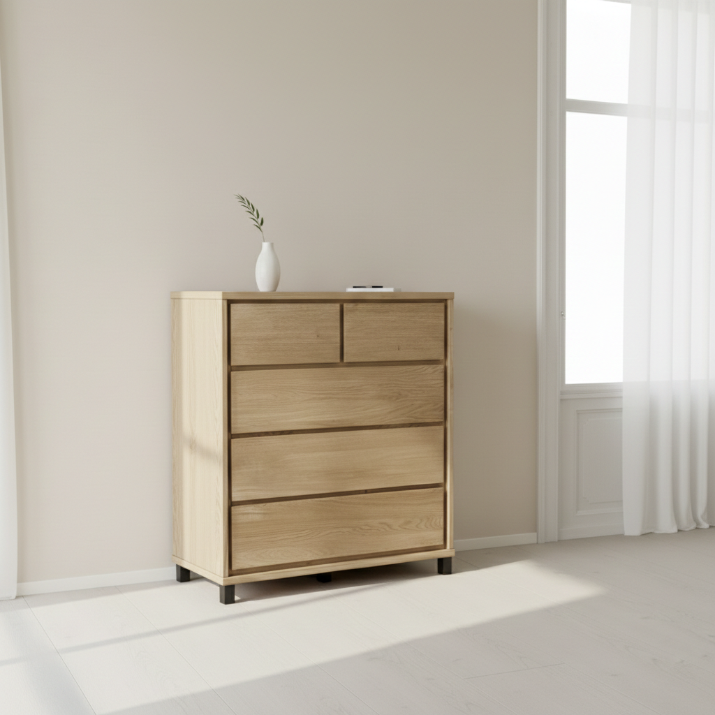 Heimdal kommode i massiv egetræ med 2 låger & 2 skuffer på ben - Natur olie