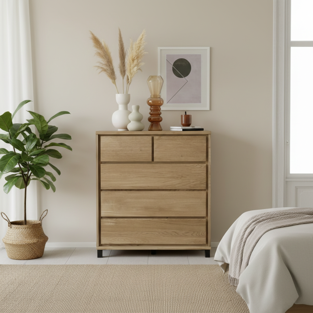 Heimdal kommode i massiv egetræ med 2 låger & 2 skuffer på ben - Natur olie