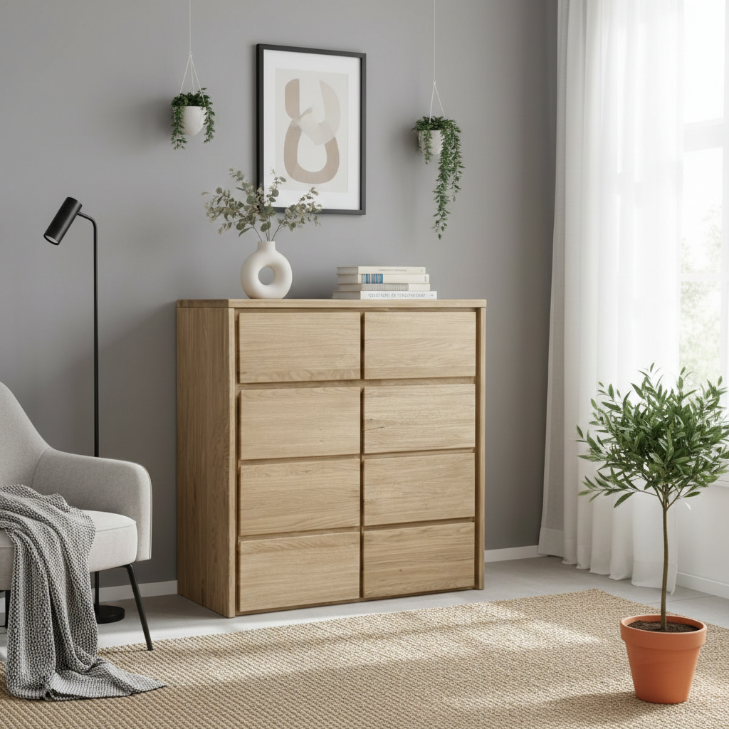 Heimdal kommode i massivt egetræ med 2 låger og 2 skuffer – Natur olie