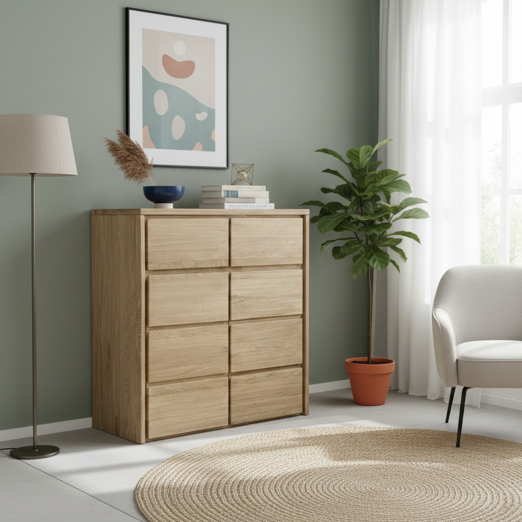 Heimdal kommode i massivt egetræ med 2 låger og 2 skuffer – Natur olie